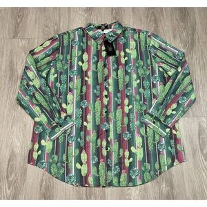 L&B Lucky and Blessed Mens 3X Western Desert Cactus Button Up Multicolored Shirt